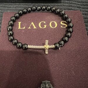 LAGOS Onyx Beaded Bracelet with Gold Cross